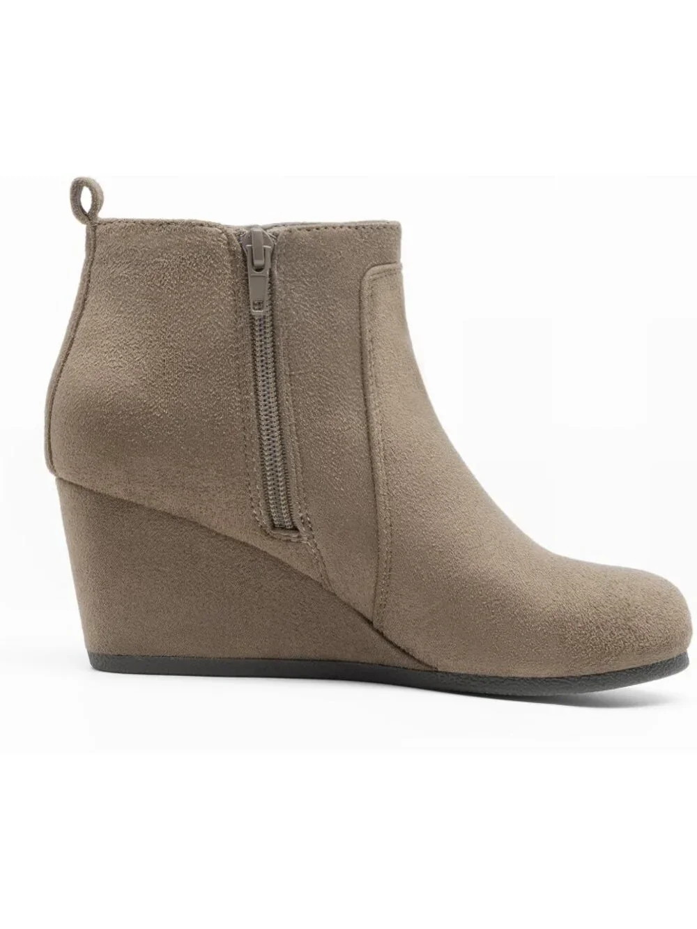 Women's Taupe Faux Suede Cushioned Insole Fashion Wedges Casual Ankle Boots
